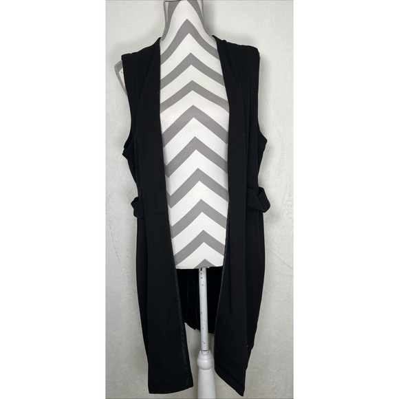 NWT Chicos Sz. 2 Crepe Vest Jacket Womens Black Longline Jacket Belted Charity - Picture 1 of 13